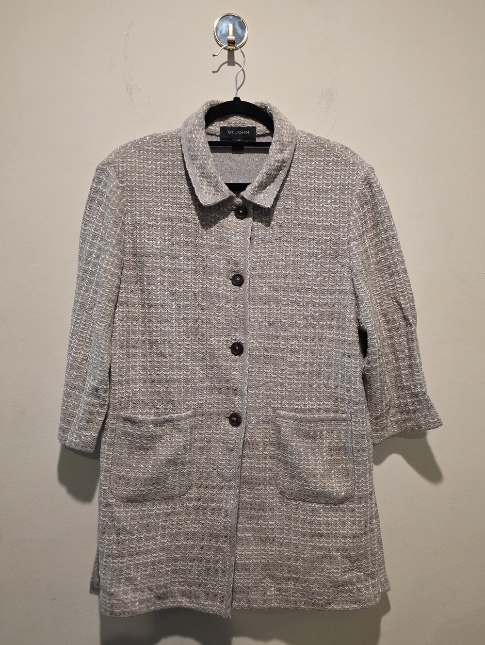 St. John Light Gray Knit Pea Coat